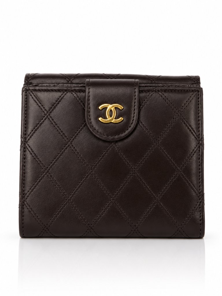 Rare Vintage Chanel Brown Quilted Bicolore Leather Gold Cc Bifold Wallet